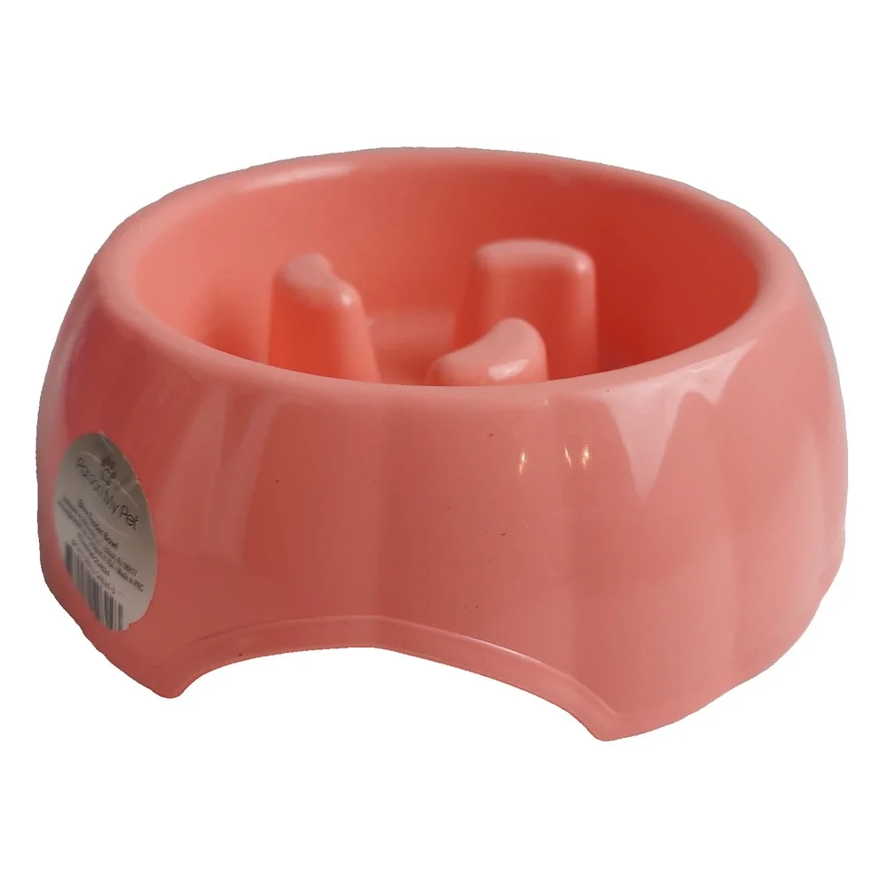 Slow Feed Dog Cat Bowl, Pink, Small: 1.5 Cup, Busy Pet Non Slip, 8 Inch Diameter